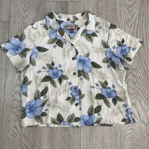 Caribbean Joe Women's Hawaiian Shirt Tropical Floral Sheer Rayon Size M Button